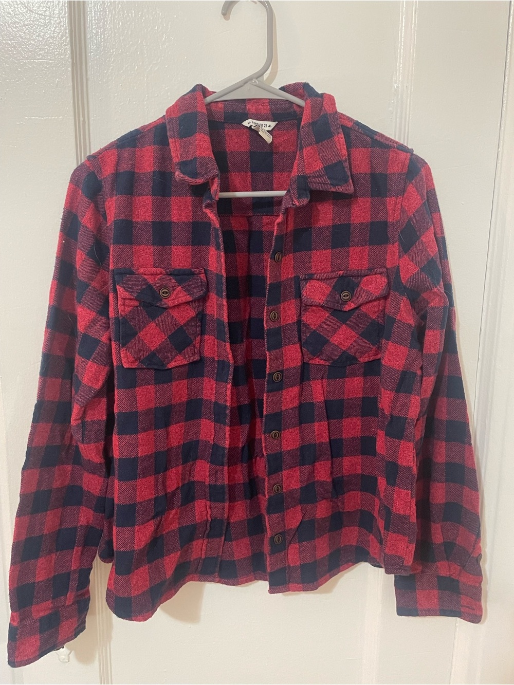 Forever 21 Red and Black Plaid Button Down Flannel for Women
